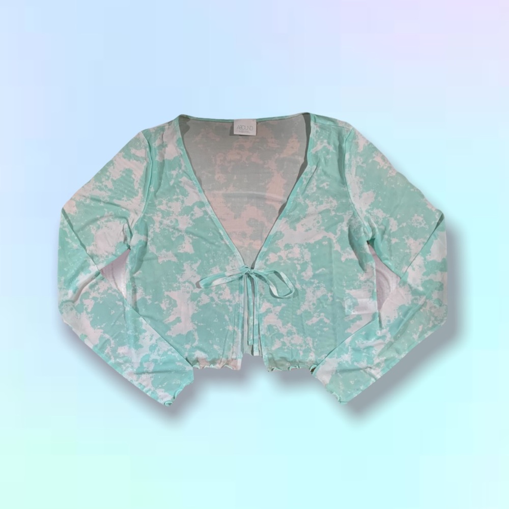 NWOT Abound blue and white sheer mesh cardigan S